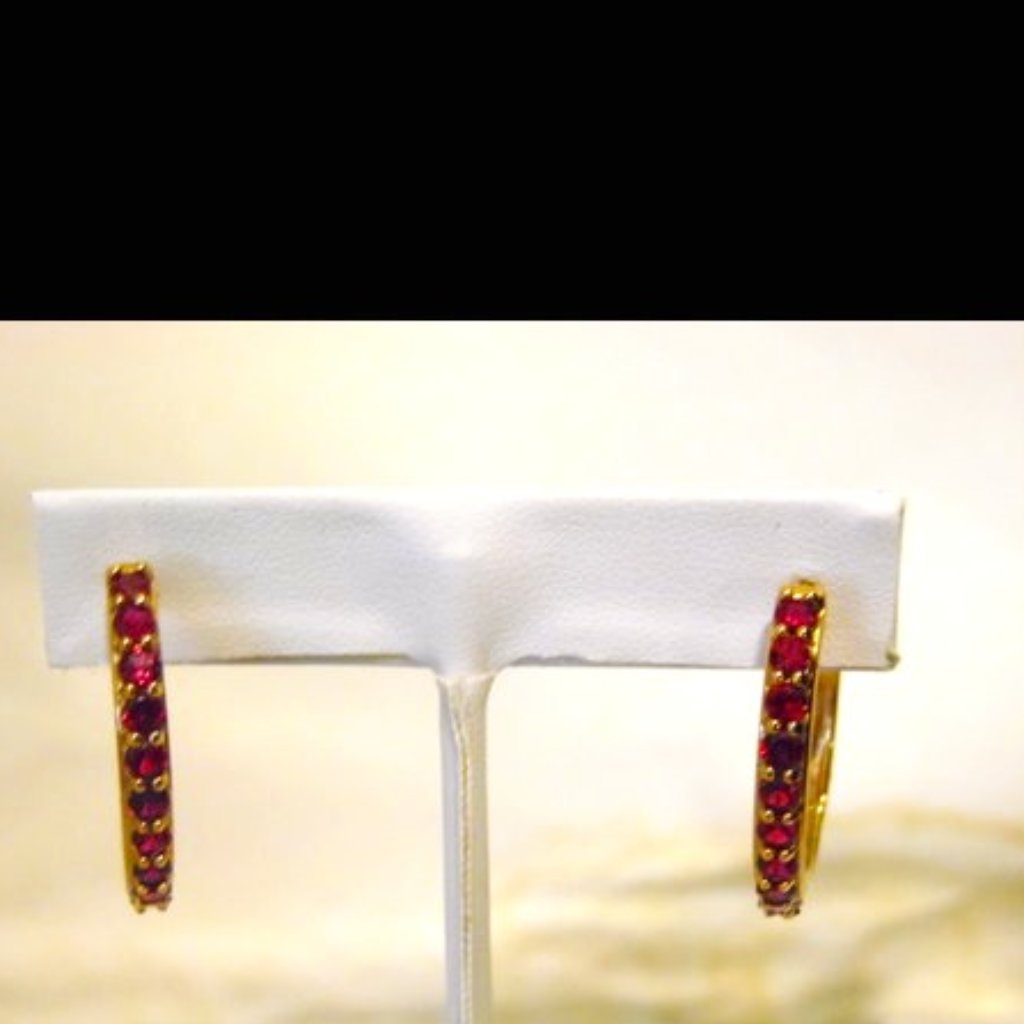 Technibond Created Ruby Gemstone Hugger Hoop Pierce Earrings